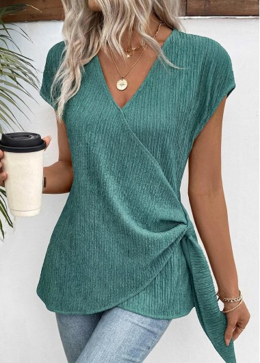 women clothes image of Mint Green Peplum Short Sleeve V Neck T Shirt