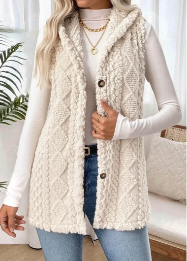 women clothes image of Beige Tummy Coverage Sleeveless Hooded Waistcoat