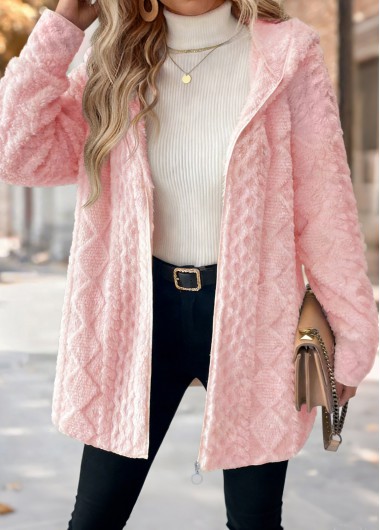 women clothes image of Light Pink Tummy Coverage Long Sleeve Hooded Coat