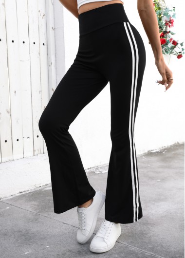 women clothes image of Black Striped Flare Leg Elastic Waist High Waisted Pants