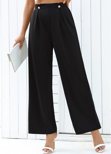 women clothes image of Black Wide Leg Elastic Waist High Waisted Pants