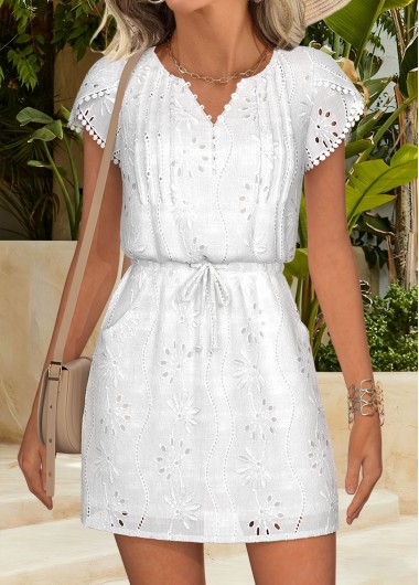 women clothes image of White Tummy Coverage Short Split Neck Dress