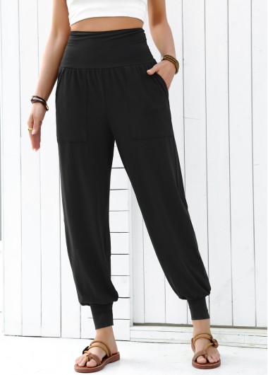 women clothes image of Black Soft Jogger Elastic Waist High Waisted Pants