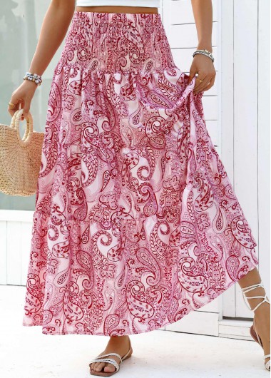 Dark Reddish Purple Tribal Print A Line Maxi Skirt