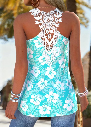 women clothes image of Mint Green Tummy Coverage Floral Print Sleeveless Tank Top