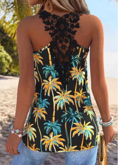 women clothes image of Multi Color Tummy Coverage Tropical Plants Print Tank Top