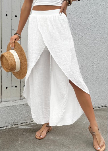women clothes image of White Flowy Wide Leg Elastic Waist High Waisted Pants