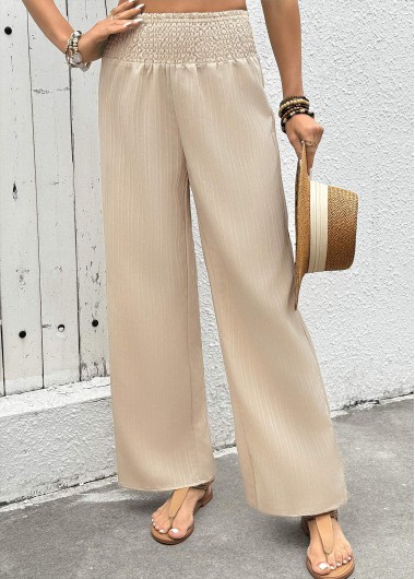 women clothes image of Light Camel Wide Leg Elastic Waist High Waisted Pants
