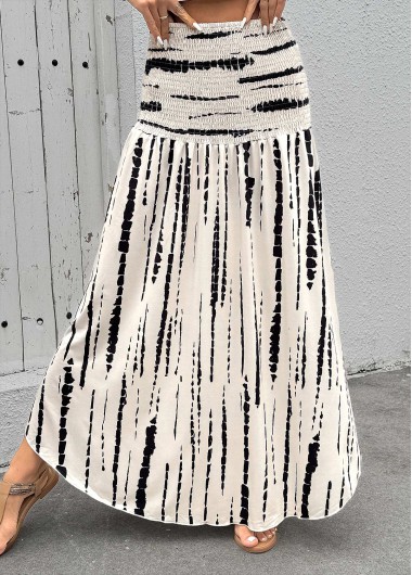 women clothes image of Beige Geometric Print A Line Elastic Waist Maxi Skirt