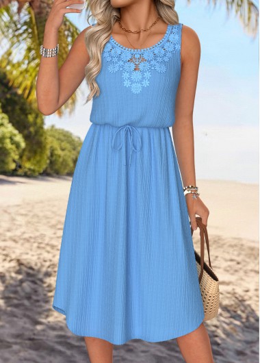 women clothes image of Dusty Blue Tummy Coverage Sleeveless Round Neck Dress