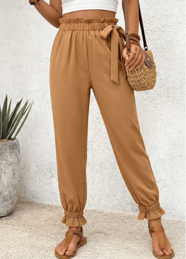 women clothes image of Dark Camel Soft Jogger Elastic Waist High Waisted Pants