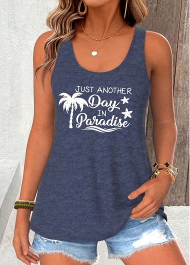 women clothes image of Navy Slogan Print Sleeveless Scoop Neck Tank Top