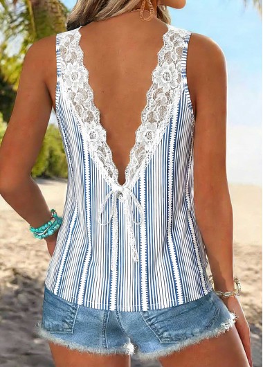 women clothes image of Light Blue Geometric Print Sleeveless Round Neck Tank Top