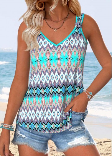 women clothes image of Multi Color Tummy Coverage Tribal Print Sleeveless Tank Top