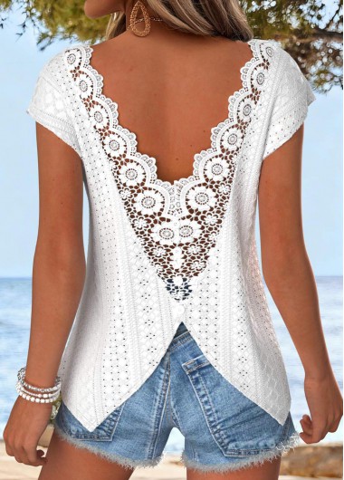 women clothes image of White Tummy Coverage Short Sleeve V Neck T Shirt