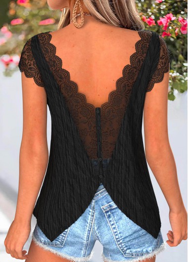 women clothes image of Black Tummy Coverage Short Sleeve V Neck T Shirt