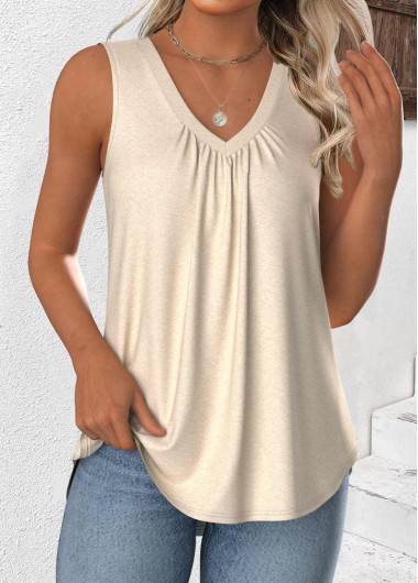 women clothes image of Beige Sleeveless V Neck Tank Top