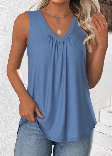 women clothes image of Dusty Blue Sleeveless V Neck Tank Top