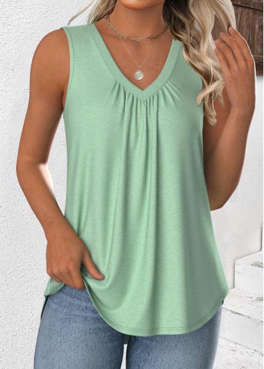 women clothes image of Light Green Sleeveless V Neck Tank Top
