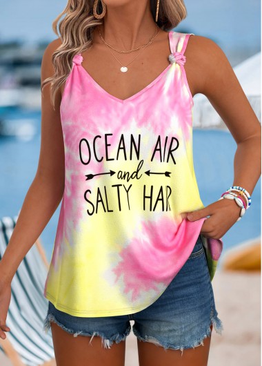 women clothes image of Multi Color Tie Letter Print Strappy Tank Top