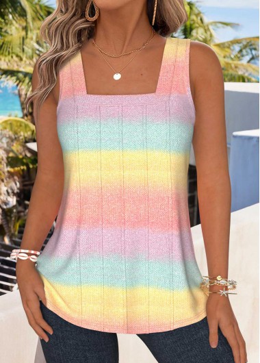 women clothes image of Multi Color Tummy Coverage Sleeveless Square Neck Tank Top
