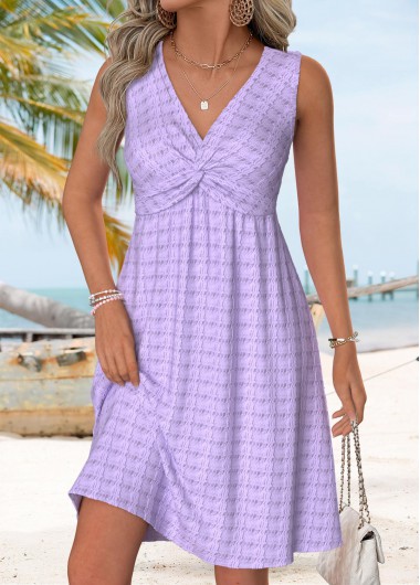 women clothes image of Light Purple Tummy Coverage Sleeveless V Neck Dress