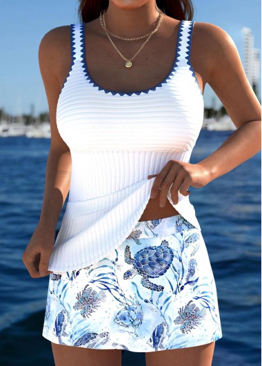 women clothes image of Tummy Coverage Mid Waisted Marine Life Print Tankini Set