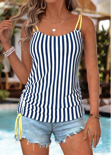 women clothes image of Navy Curved Hem Striped Sleeveless Camisole Top