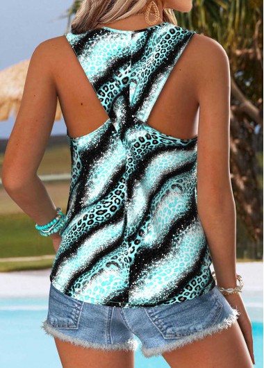 women clothes image of Cyan Tummy Coverage Leopard Sleeveless Round Neck Tank Top