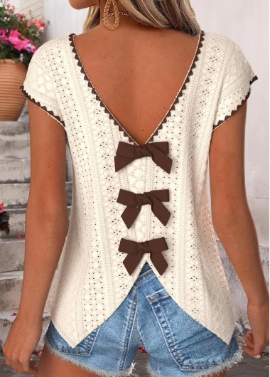 women clothes image of Beige Tummy Coverage Short Sleeve V Neck T Shirt