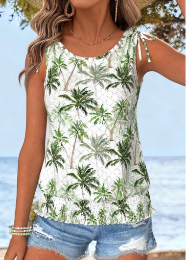 women clothes image of Sage Green Tummy Coverage Tropical Plants Print Tank Top