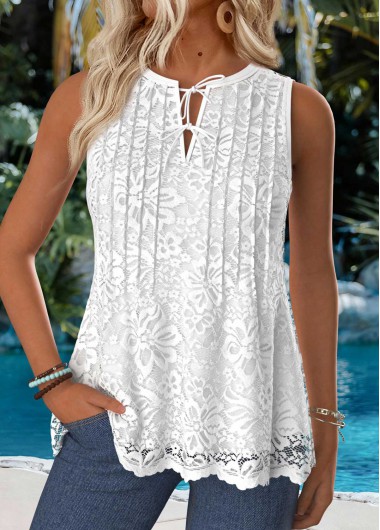 women clothes image of Raw White Tummy Coverage Sleeveless Split Neck Tank Top