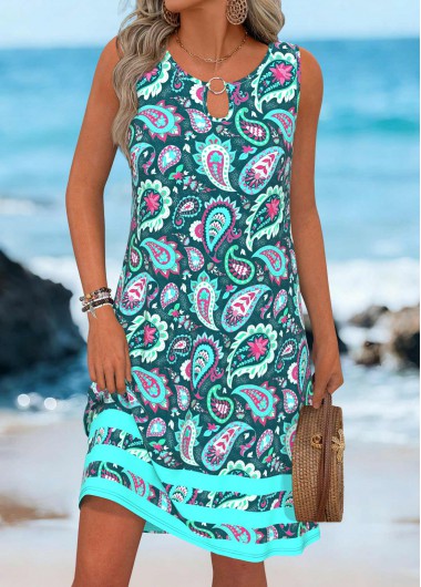 women clothes image of Multi Color Cut Out Paisley Print Sleeveless Dress
