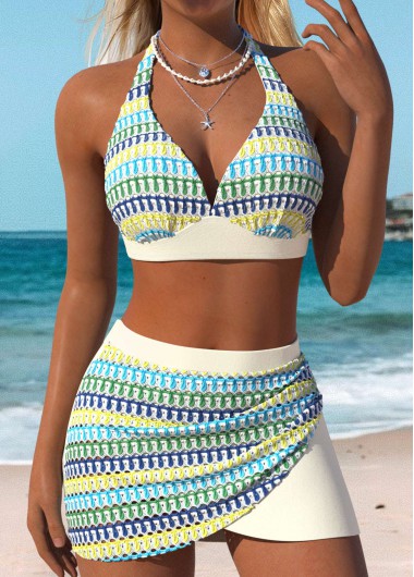 women clothes image of Pull On Mid Waisted Striped Blue Bikini Set