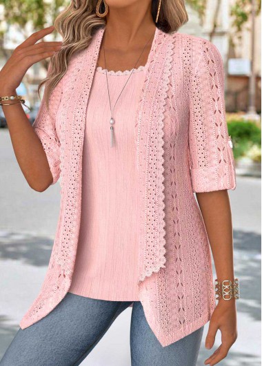 women clothes image of Light Pink Tummy Coverage Fake Two Piece Twinset