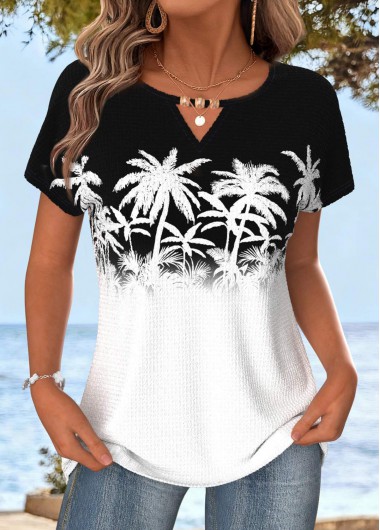 women clothes image of White Tummy Coverage Tropical Plants Print T Shirt
