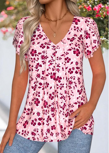 women clothes image of Light Pink Tummy Coverage Floral Print T Shirt