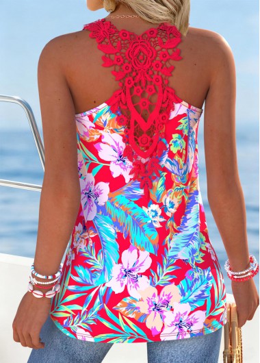 women clothes image of Red Tummy Coverage Floral Print Sleeveless Tank Top