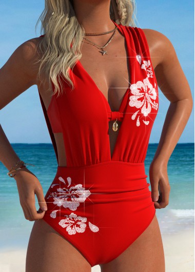 women clothes image of Red Hot-Fix Rhinestone One Piece Swimwear and Bra
