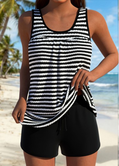 women clothes image of Tummy Coverage Mid Waisted Black Tankini Set