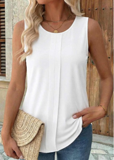 women clothes image of White Patchwork Sleeveless Round Neck Tank Top