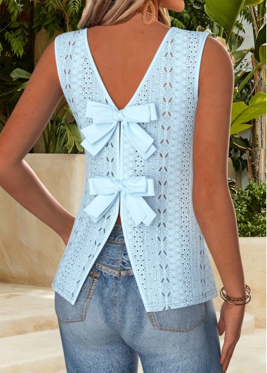 women clothes image of Light Blue Bowknot Sleeveless Round Neck Tank Top