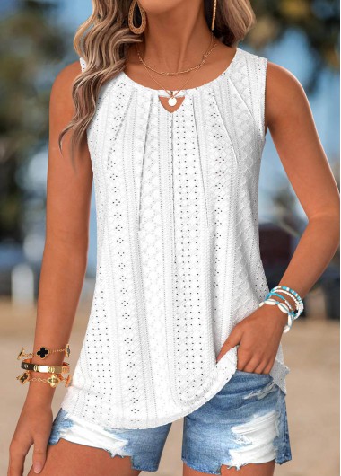 women clothes image of White Tummy Coverage Sleeveless Round Neck Tank Top