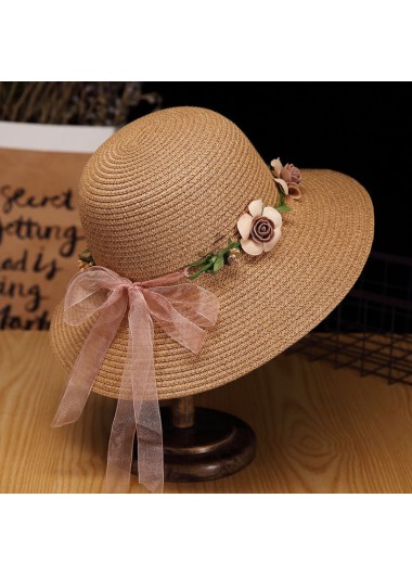 women clothes image of Dark Camel Color Floral Print Hat