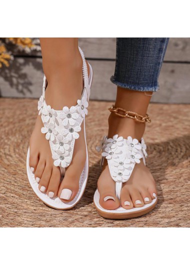 women clothes image of White Faux Leather Toe Post Falt Sandals