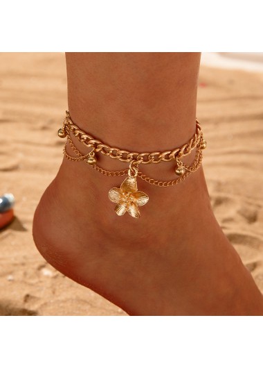 women clothes image of Golden Floral Design Layered Alloy Anklet