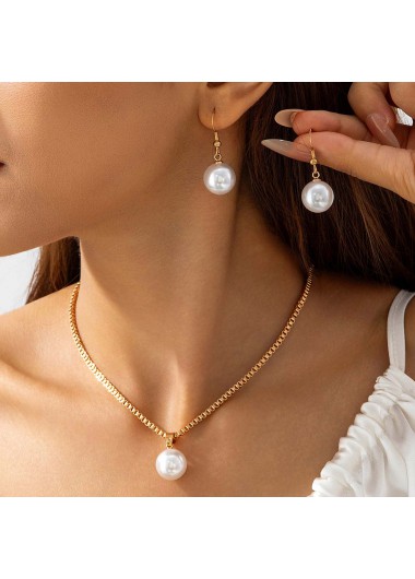 women clothes image of Golden Iron Pearl Earrings and Necklace