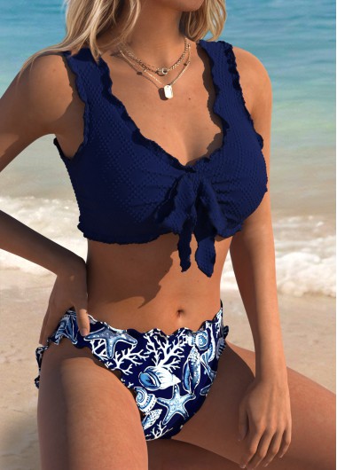 women clothes image of Tummy Coverage Mid Waisted Marine Life Print Bikini Set