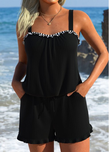 women clothes image of Frill Striped Black One Piece Swimdress