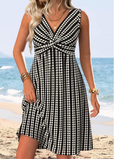 women clothes image of Black Tummy Coverage Sleeveless V Neck Dress